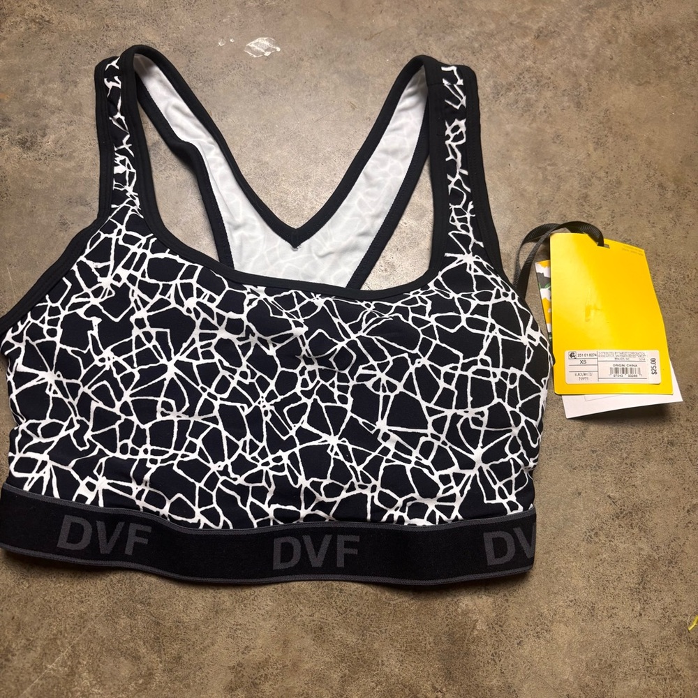 NWT Diane Von Furstenberg DVF Target Padded Sports Bra Black/White Size XS
